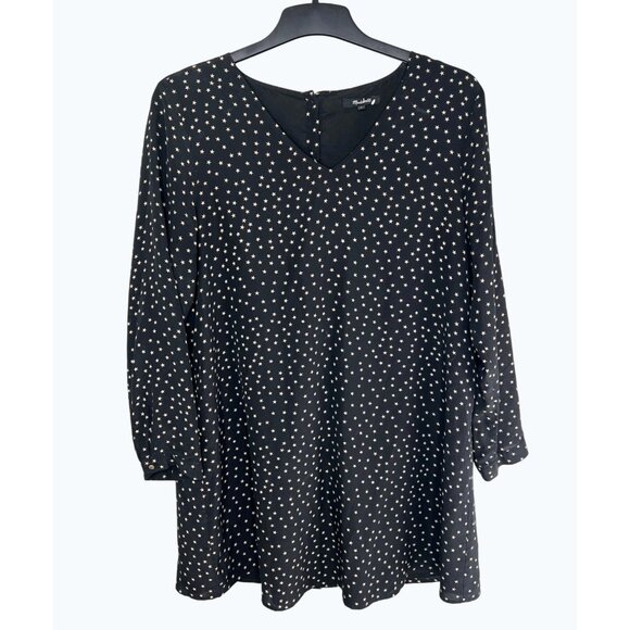 Madewell Black Star Scatter Silk V-Neck Button-Back Long Sleeve Dress Size Large - Picture 8 of 16